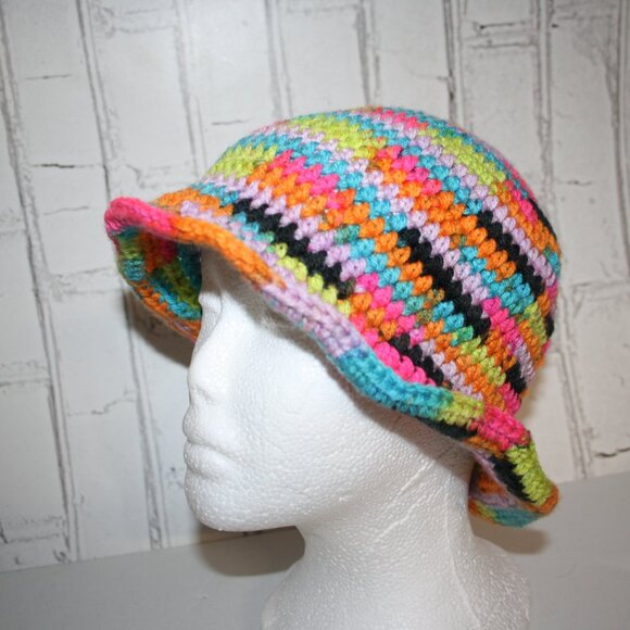 🖤🌈 Neon & Black Crocheted Sunhat – Handmade · Adult Size - Picture 2 of 5